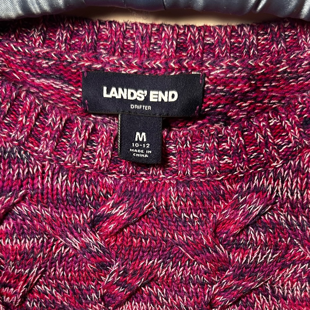 Lands’ End Drifter Cable Knit Sweater Marled Berry Size M - Picture 6 of 12